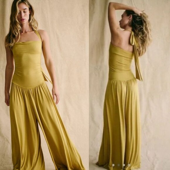 Free People Pants - Free People Free-Est Clara One-Piece Jumpsuit Yellow Stretch Boho Women's S